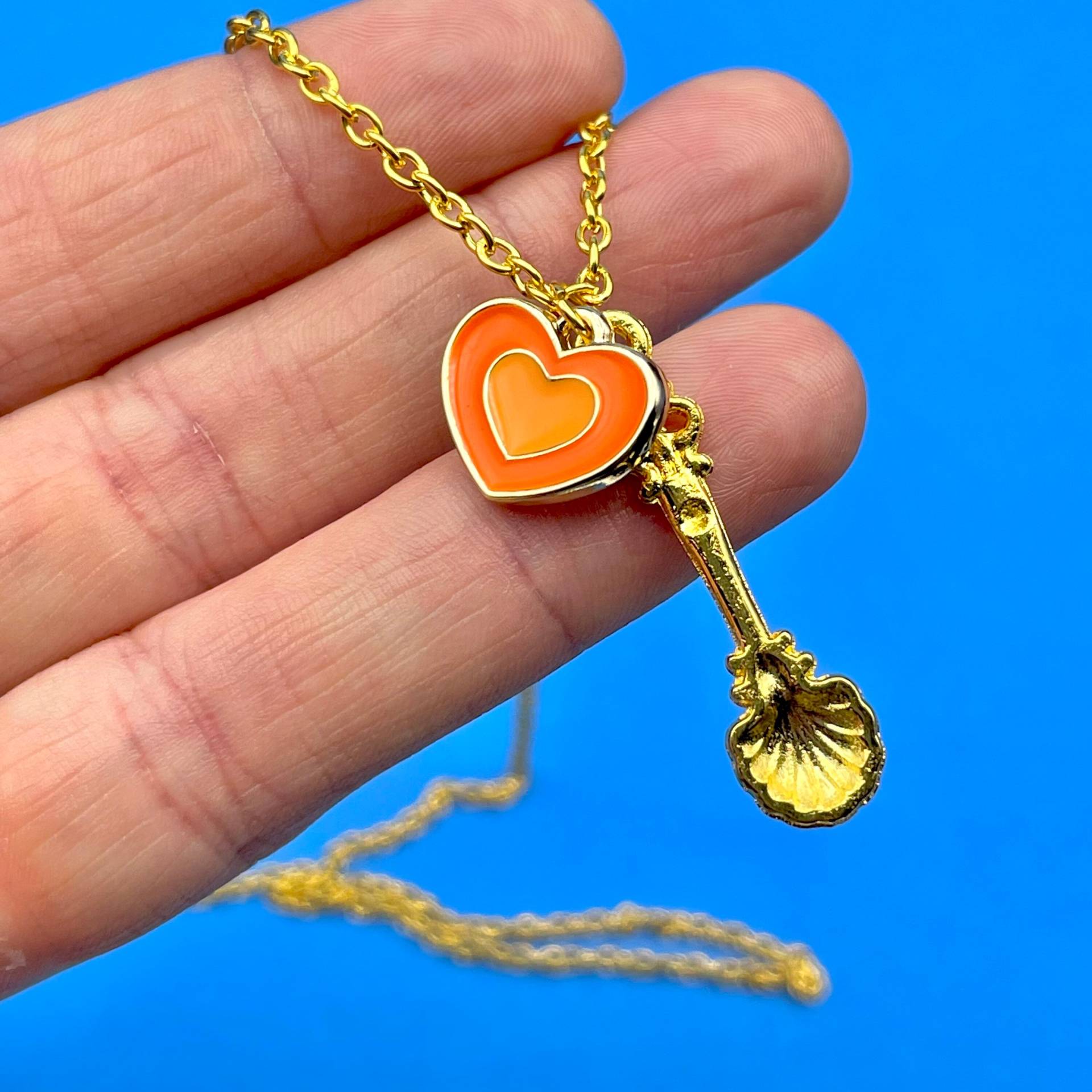 Gold Löffel Halskette | Mini Glückslöffel Kette, Goldlöffel, Trendy, Y2K, Orange, Herz Kette Uk Goldener von PickleParlour