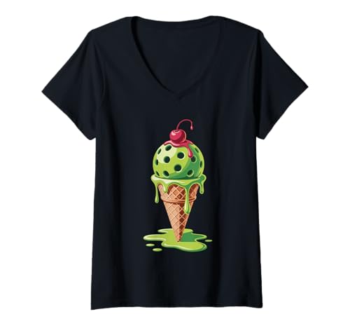 Damen Eiswaffel Pickleball Schläger T-Shirt mit V-Ausschnitt von Pickleball Gift For Picklers
