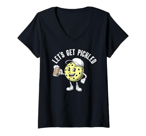 Damen Pickleball und Bier – lustiger Trinkball T-Shirt mit V-Ausschnitt von Pickleball Gifts & gear