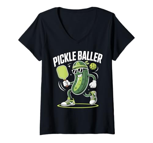 Damen Lustiger Pickleball-Spieler Pickleballer T-Shirt mit V-Ausschnitt von Pickleball Gifts