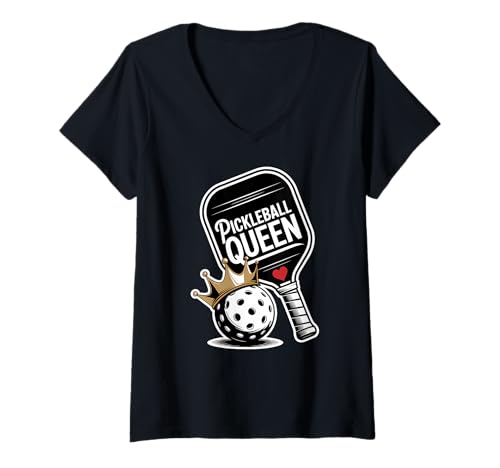 Damen Pickleball Queen Cute Damen T-Shirt mit V-Ausschnitt Damen Pickleball Queen Cute Damen T-Shirt mit V-Ausschnitt von Pickleball Gifts
