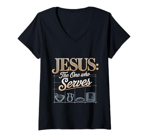 Damen Jesus The One Who Serves Religiöser Pickleball - T-Shirt mit V-Ausschnitt Damen Jesus The One Who Serves Religiöser Pickleball - T-Shirt mit V-Ausschnitt von Pickleball -Glaube Humor
