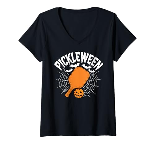 Damen Pickleween Pickleball Halloween Lustiger Pickleball-Spieler T-Shirt mit V-Ausschnitt von Pickleball Halloween Gift Pickleball Hobby Pumpkin