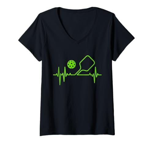 Damen Pickleball Heartbeat Pulse Paddel und Ball, Grafikdesign T-Shirt mit V-Ausschnitt Damen Pickleball Heartbeat Pulse Paddel und Ball, Grafikdesign T-Shirt mit V-Ausschnitt von Pickleball Heartbeat Pulse Merchandise