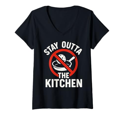 Damen Stay Outta The Kitchen Lustiger Pickleball-Spieler Männer Frauen T-Shirt mit V-Ausschnitt von Pickleball Life Paddle Athletes Apparel