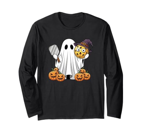 Lustiger Geist Pickleball Kürbis Halloween Kinder Herren Damen Langarmshirt von Pickleball Lovers Cute Halloween Outfits Boy Girl