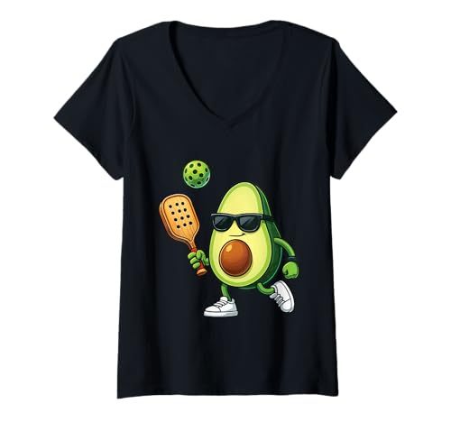 Damen Avocado-Pickleball T-Shirt mit V-Ausschnitt von Pickleball Paddle Playing Pickleball