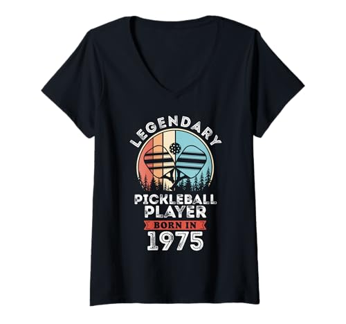 Damen Legendärer Pickleball-Spieler, geboren im Jahr 1975, 50. Geburtstag T-Shirt mit V-Ausschnitt von Pickleball Player 1975 Legends Gifts for Mens 50th