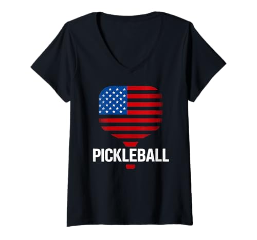 Damen Pickleball Player Paddleball Liebhaber US Flagge sarkastisch lustig T-Shirt mit V-Ausschnitt Damen Pickleball Player Paddleball Liebhaber US Flagge sarkastisch lustig T-Shirt mit V-Ausschnitt von Pickleball Player Paddleball Lover US Flag Humor