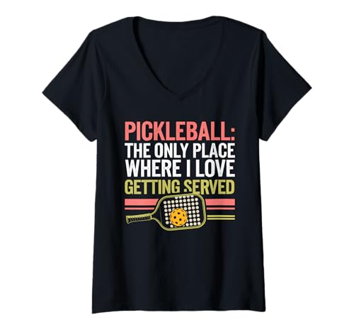 Damen Ich Liebe Pickleball -Spieler Dink Paddle Pickle Ball Sport T-Shirt mit V-Ausschnitt von Pickleball -Spieler Gurkenball Sport