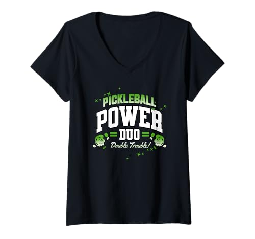 Damen Pickleball Doubles Trouble Turnier Matching T-Shirt mit V-Ausschnitt von Pickleball Team Partners & Players