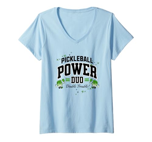 Damen Pickleball Doubles Trouble Turnier Matching T-Shirt mit V-Ausschnitt von Pickleball Team Partners & Players