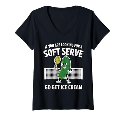 Damen Funny Cucumber Tennis Player Soft Serve Ice Cream T-Shirt mit V-Ausschnitt von Pickleball Tennis Passion Creations