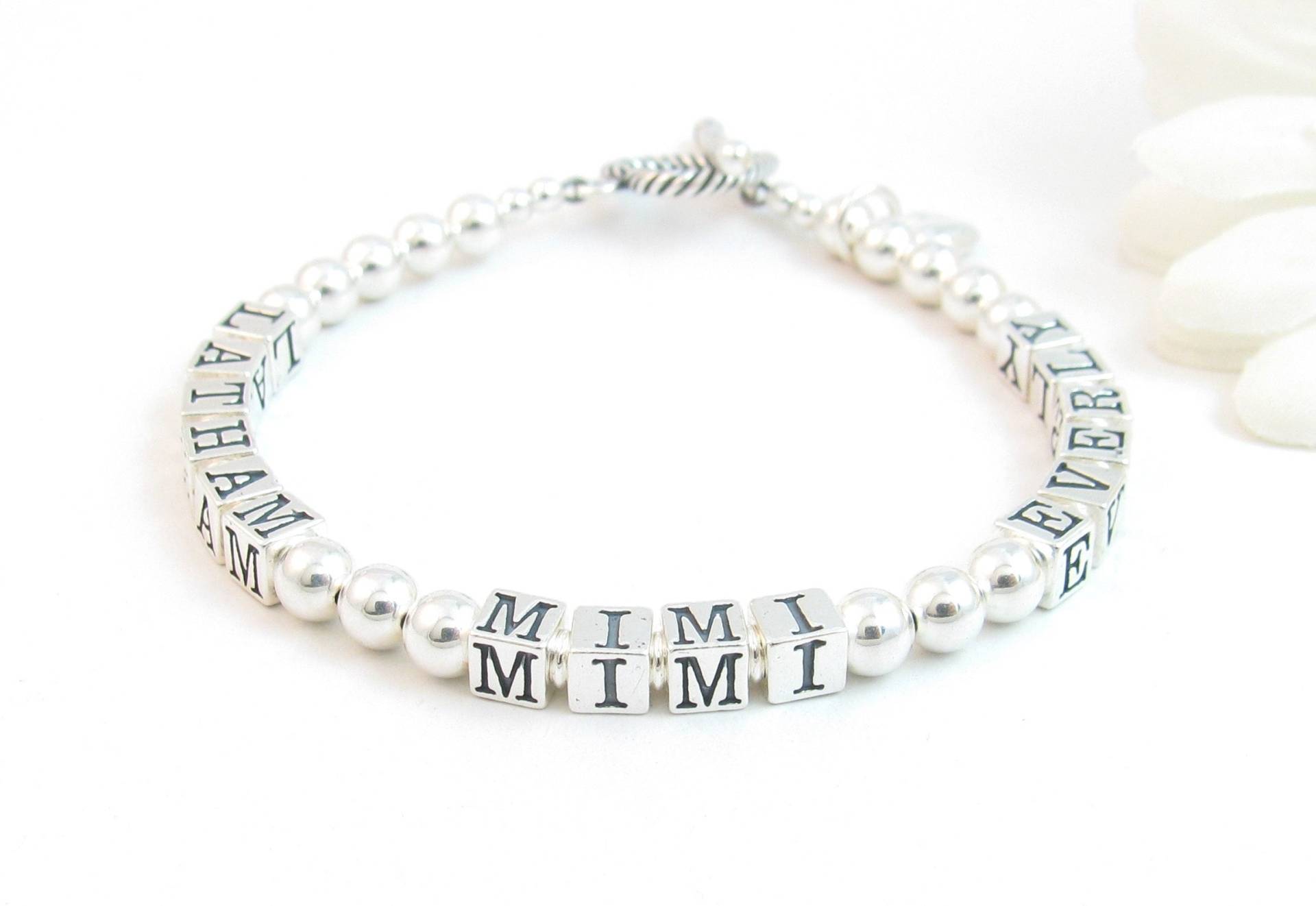 sterling Silber Perlen Armband W/Drei Kinder Oder Enkel Namen, Personalisierte Schmuck Geschenk Mimi Nonna Nonni Großmutter Enkelkinder von PickledBeads