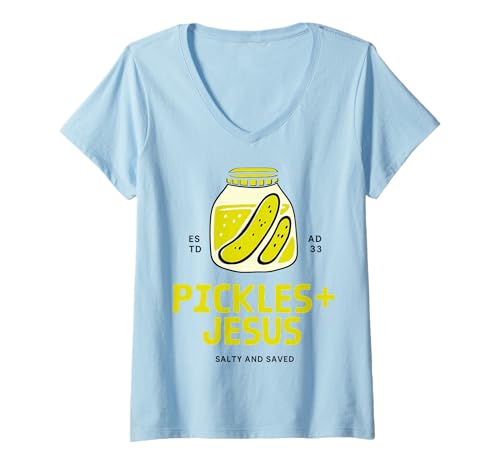 Damen Gurken Jesus salzig und gerettet T-Shirt mit V-Ausschnitt Damen Gurken Jesus salzig und gerettet T-Shirt mit V-Ausschnitt von Pickles Jesus Salty And Saved