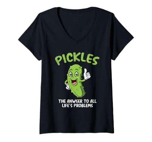 Damen Pickles The Answer to All Problems Gurke Gemüse Gurke T-Shirt mit V-Ausschnitt von Pickles The Answer To All Problems