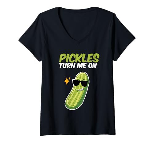Damen Pickles Turn Me On Gurken Salat Gurken Gemüse Pick T-Shirt mit V-Ausschnitt Damen Pickles Turn Me On Gurken Salat Gurken Gemüse Pick T-Shirt mit V-Ausschnitt von Pickles Turn Me On