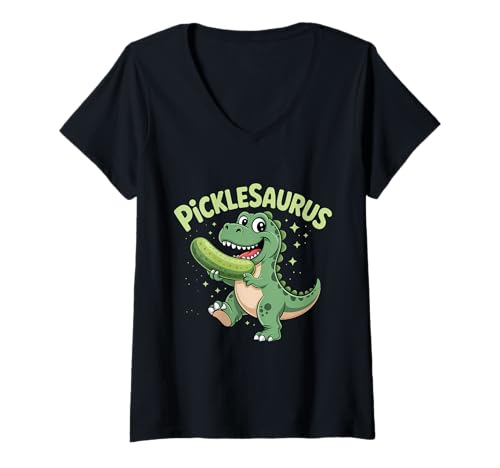 Damen Gurke Dinosaurier T-Rex Dill Gurke Beizen Lustige Gurke T-Shirt mit V-Ausschnitt von Pickling Vegetarian Pickled Lover