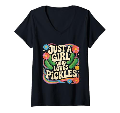 Damen Pickle Dill Gurke Just A Girl Who Loves Pickles T-Shirt mit V-Ausschnitt Damen Pickle Dill Gurke Just A Girl Who Loves Pickles T-Shirt mit V-Ausschnitt von Pickling Vegetarian Pickled Lover