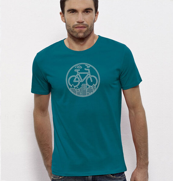 Picopoc Fahrrad / Stadt & Natur, Berge & Bäume T-Shirt in Blau & Weiß von Picopoc