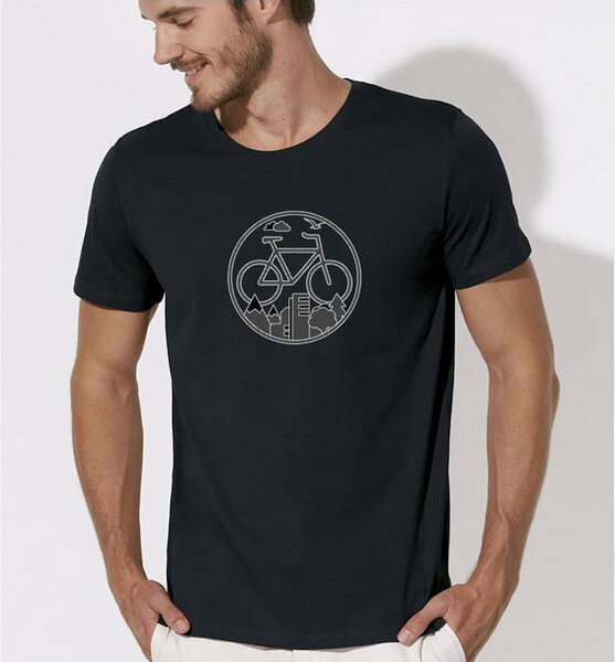 Picopoc Fahrrad / Stadt & Natur, Berge & Bäume T-Shirt in Schwarz & Weiß von Picopoc