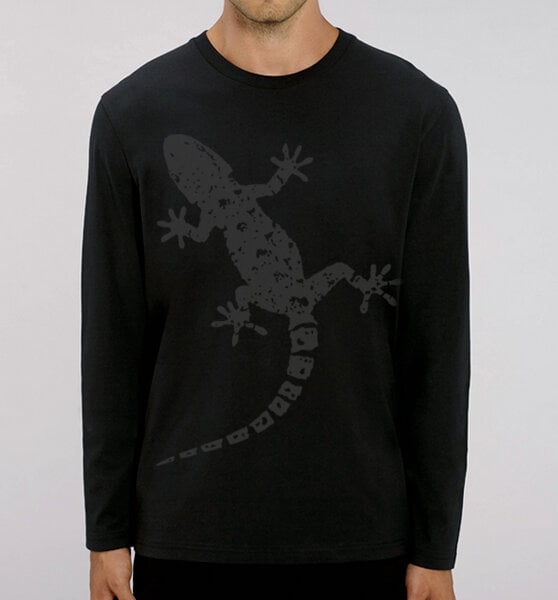 Picopoc Gecko Langarm T-Shirt für Männer in Schwarz & Grau von Picopoc