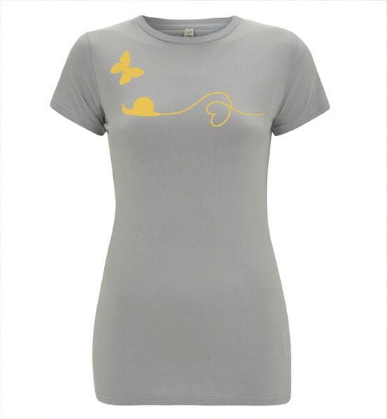 Picopoc Schmetterling und Schnecke T-Shirt in Grau & Gelb Orange / Figurbetont / Eng Picopoc Schmetterling und Schnecke T-Shirt in Grau & Gelb Orange / Figurbetont / Eng von Picopoc