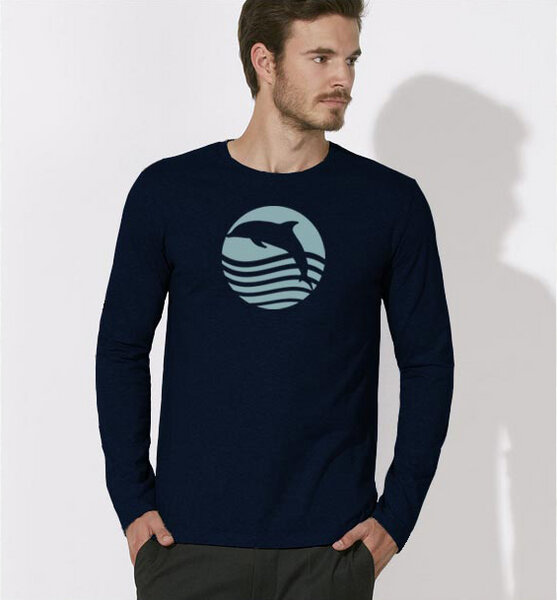 Picopoc Sonnenuntergang mit Delfin Langarm T-Shirt für Männer in navy blau von Picopoc