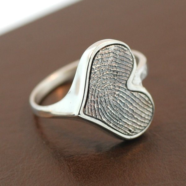 Herz Personalisierte Fingerabdruck Sterling Silber Ring von PictureJewelry