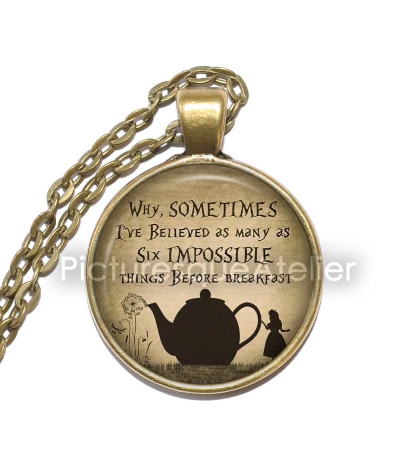 Alice Im Wonderland Zitat Halskette/Schlüsselring, Lewis Carroll, Englisch, Roman, Anthropomorphe Kreaturen, Kunst Anhänger Halskette, Glas von PicturesqueAtelier