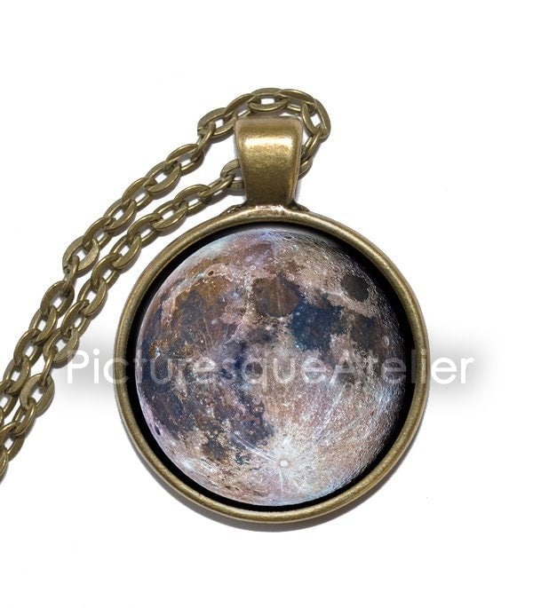 Vollmond Halskette, Luna, Milchstraße, Sonnensystem, Weltraum, Universum, Kunst Anhänger Glas Anhänger, Schlüsselring von PicturesqueAtelier