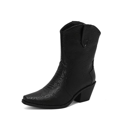 Picusiqa Damen Cowboystiefel Quadratische Zehe Weite Stiefel Klobiger Absatz Western Stiefeletten（Schwarz Size 7.5/40/6.5） von Picusiqa