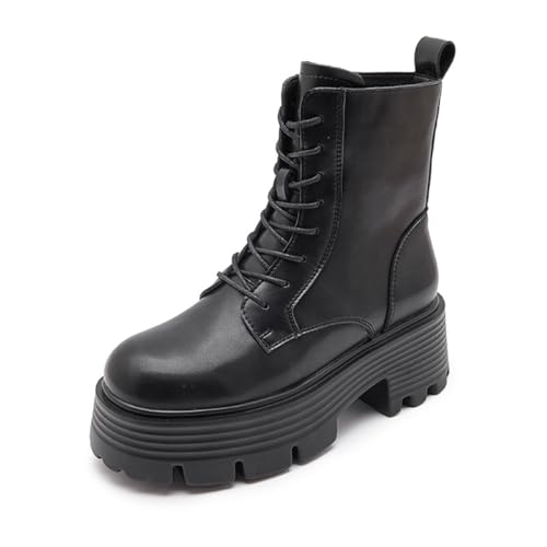 Picusiqa Damen Stiefeletten Bindegürtel Motorradstiefel Mode Klobig Springerstiefel Arbeitsschuhe（Schwarz Size 6.5/38/5.5） von Picusiqa