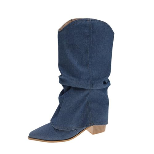 Picusiqa Stiefel Damen Kniehohe Spitze Zehe Klobig Stiefel Umklappen Mode Boots Cowboystiefel Blau Größe 37 Picusiqa Stiefel Damen Kniehohe Spitze Zehe Klobig Stiefel Umklappen Mode Boots Cowboystiefel Blau Größe 37 von Picusiqa