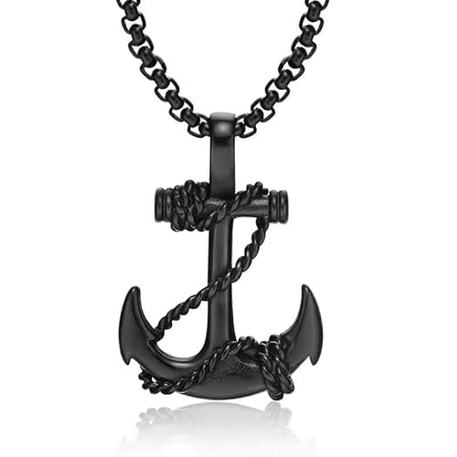 Halskette Anker aus Zamak - Silber oder Schwarz - Anhänger 34 x 24 mm mit 60 cm Kette - Symbolischer maritimer Stil Unisex, XL, Metall, Kein Edelstein von Pidak