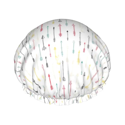 Bunte, handgezeichnete Kunst mit Pfeilen im Boho-Stil, Duschhaube für Herren, Damen, wiederverwendbar, wasserdicht, lang, dick, Haarpflege, kurzes Kinderbad von Pidgazdfgv