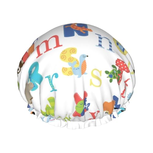 Bunte Tier-Alphabet-Duschhaube für Männer und Frauen, wiederverwendbar, wasserdicht, lang, dick, Haarpflege, kurzes Kinderbad von Pidgazdfgv