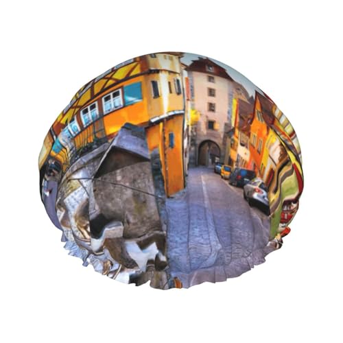 Bunte klassische Häuser-Duschhaube für Männer und Frauen, wiederverwendbar, wasserdicht, lang, dick, Haarpflege, kurzes Kinderbad von Pidgazdfgv