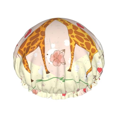 Duschhaube mit Giraffenmotiv, Herz, Blume, Schmetterling, für Herren, Damen, wiederverwendbar, wasserdicht, lang, dick, Haarpflege, kurzes Kinderbad von Pidgazdfgv