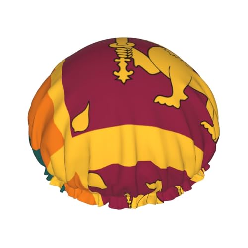 Duschhaube mit Sri Lanka-Flagge, für Herren, Damen, wiederverwendbar, wasserdicht, lang, dick, Haarpflege, kurzes Kinderbad von Pidgazdfgv