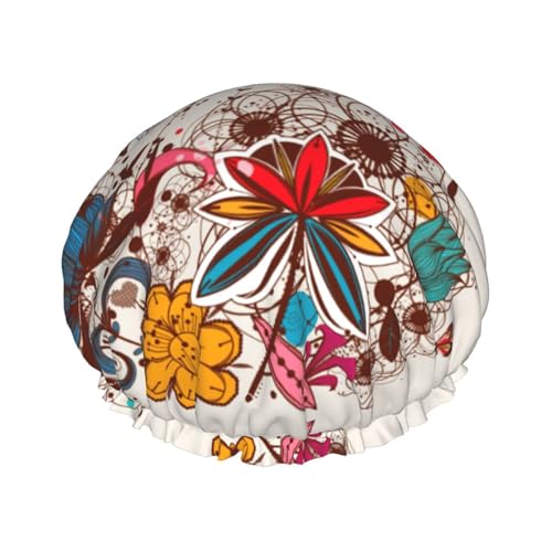 Duschhaube mit bunten Blumen und Schmetterlingen für Männer und Frauen, wiederverwendbar, wasserdicht, lang, dick, Haarpflege, kurzes Kinderbad von Pidgazdfgv