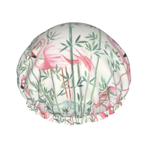 Duschhaube mit floralem Flamingo, Botanik, für Herren, Damen, wiederverwendbar, wasserdicht, lang, dick, Haarpflege, kurzes Kinderbad von Pidgazdfgv