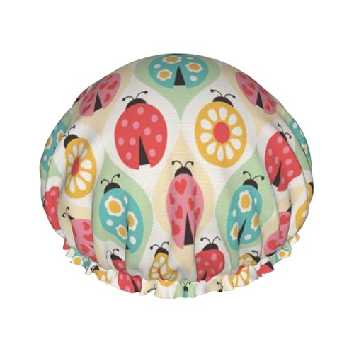 Ladybugs Duschhaube mit Cartoon-Muster, für Herren, wiederverwendbar, wasserdicht, lang, dick, Haarpflege, kurzes Kinderbad von Pidgazdfgv