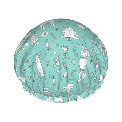 Lama Alpaka-grüne Duschhaube für Herren, Damen, wiederverwendbar, wasserdicht, lang, dick, Haarpflege, kurzes Kinderbad von Pidgazdfgv