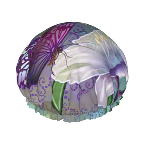 Lilien und Schmetterling Duschhaube für Männer Frauen wiederverwendbar wasserdicht lange dicke Haarpflege Haar kurz Kinderbad Lilien und Schmetterling Duschhaube für Männer Frauen wiederverwendbar wasserdicht lange dicke Haarpflege Haar kurz Kinderbad von Pidgazdfgv
