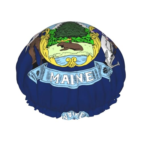Maine State Flag Duschhaube für Männer, Frauen, wiederverwendbar, wasserdicht, lang, dick, Haarpflege, kurzes Kinderbad von Pidgazdfgv