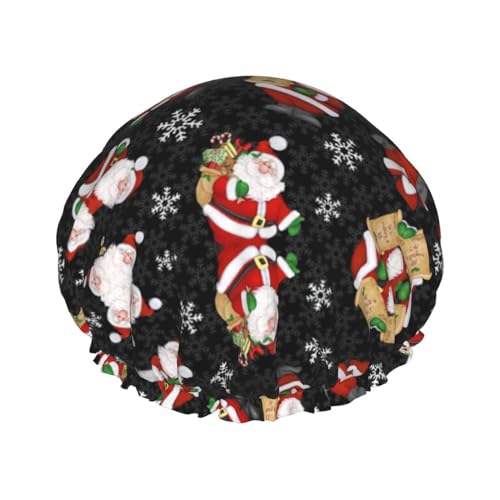 Merry Christmas Happy Duschhaube für Männer und Frauen, wiederverwendbar, wasserdicht, lang, dick, Haarpflege, kurzes Kinderbad von Pidgazdfgv