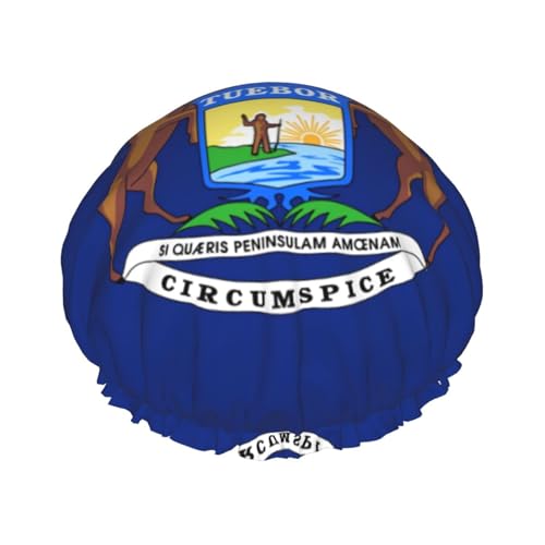 Michigan State Flag Duschhaube für Herren, Damen, wiederverwendbar, wasserdicht, lang, dick, Haarpflege, kurzes Kinderbad von Pidgazdfgv