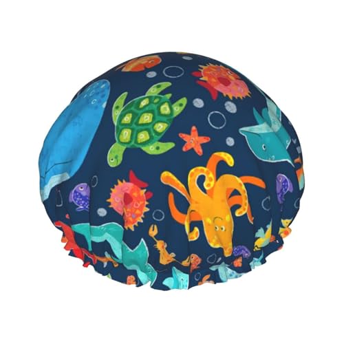 Ocean Whale Fish Octopus Duschhaube für Männer Kappe Frauen wiederverwendbar wasserdicht lange dicke Haarpflege Haar kurz Kinderbad von Pidgazdfgv