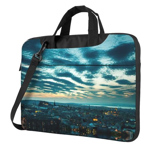 Pidgazdfgv Cityscape Dusk Laptoptasche, Unisex, Schultertasche, Kuriertasche, Aktentasche, Schulsaison, Schwarz , 13 inch von Pidgazdfgv